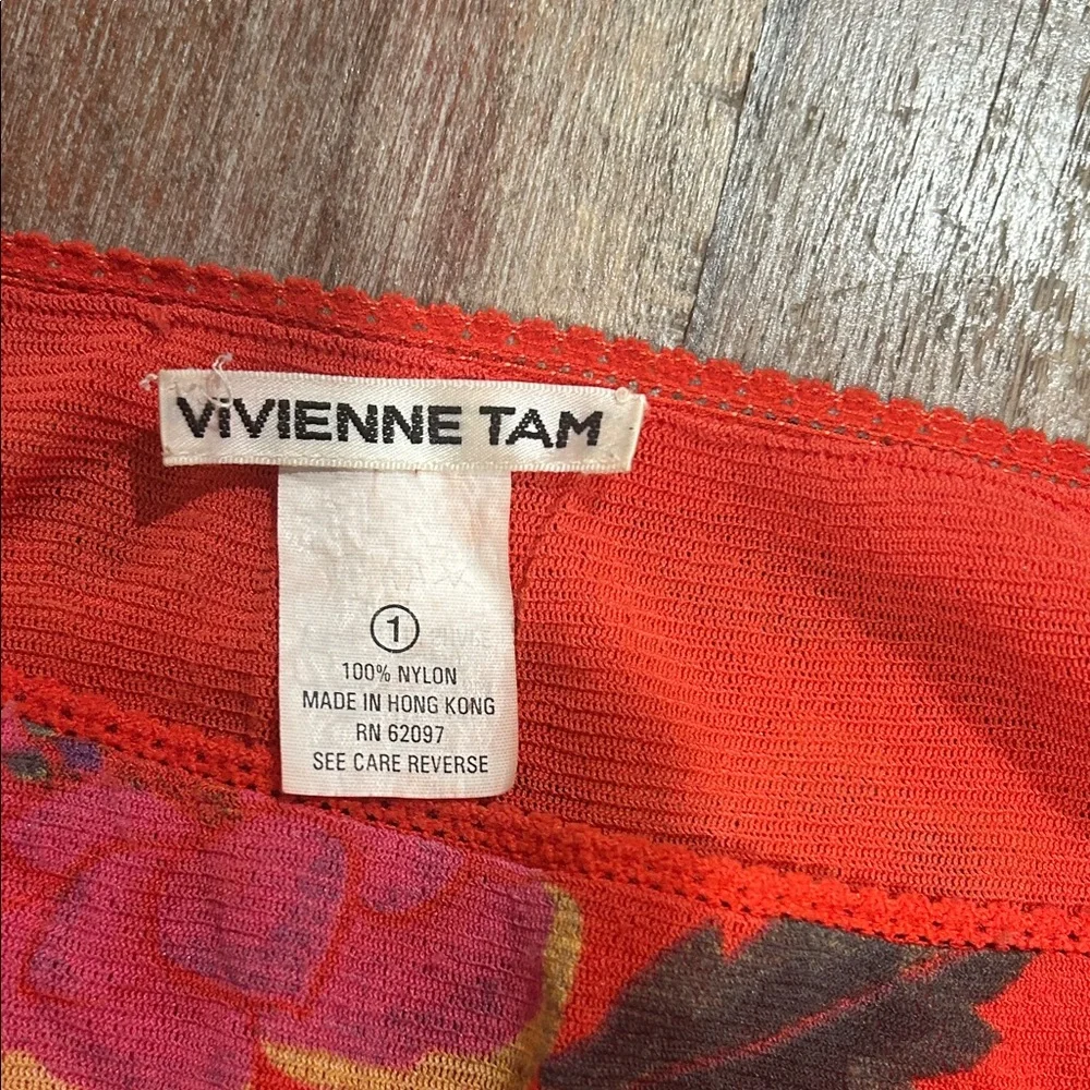 Vivienne Tam Vintage Red Floral Mesh Knee-Length Skirt - Picture 4 of 4